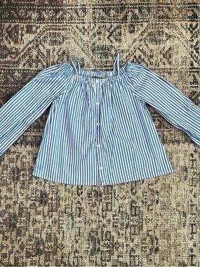 Polo by Ralph Lauren Blue & White Striped Off-Shoulder Girls Blouse